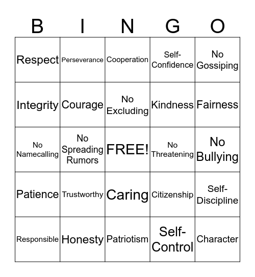 CHARACTER COUNTS BINGO Card