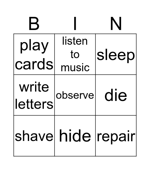 ACTIONS Bingo Card