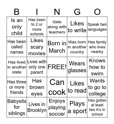 GETTING TO KNOW YOU Bingo Card