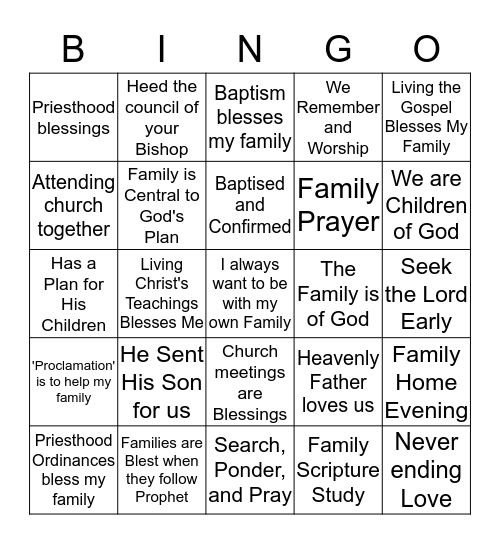 Families are Forever Bingo Card