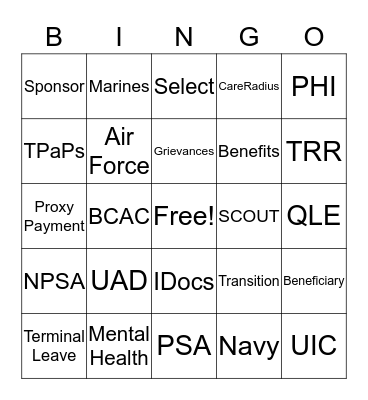 TRICARE Bingo Card