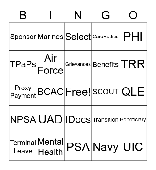 TRICARE Bingo Card