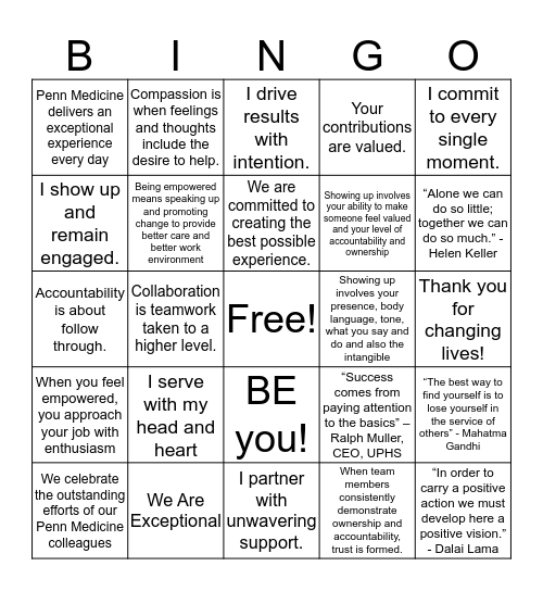 BE Bingo!  Bingo Card