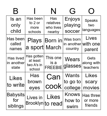 GETTING TO KNOW YOU Bingo Card