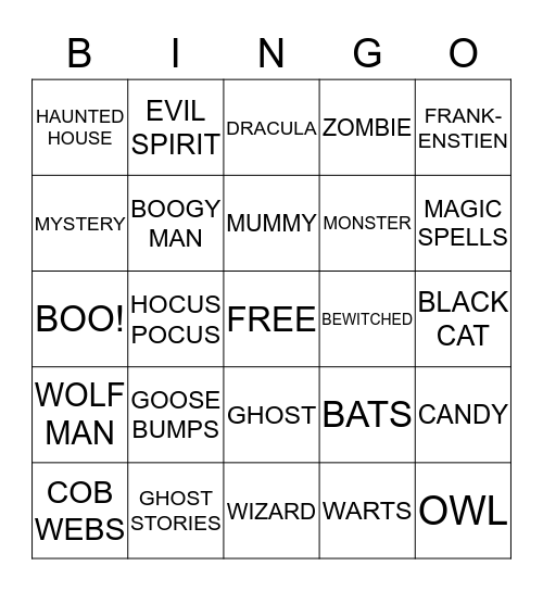 SCARE-O-RAMA BINGO! Bingo Card