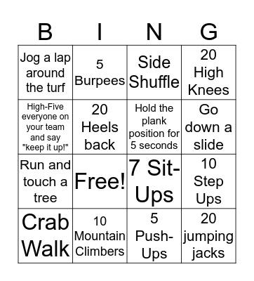 Fitness Bingo Card
