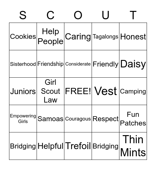 Brownie Bingo Card