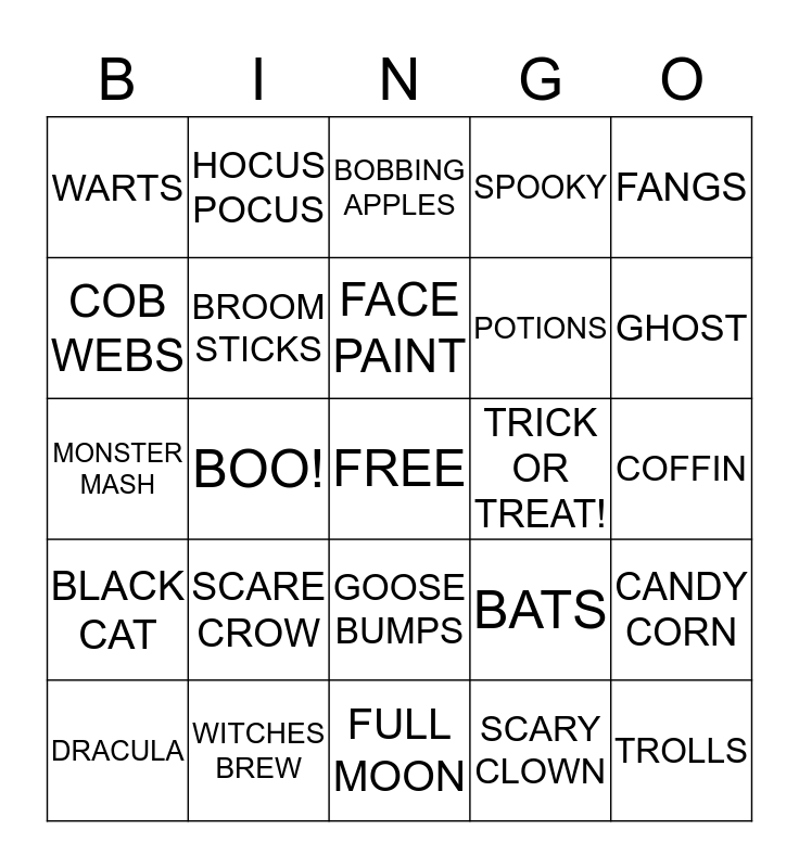 SCARE-O-RAMA BINGO! Bingo Card