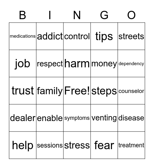 recovery Bingo Card