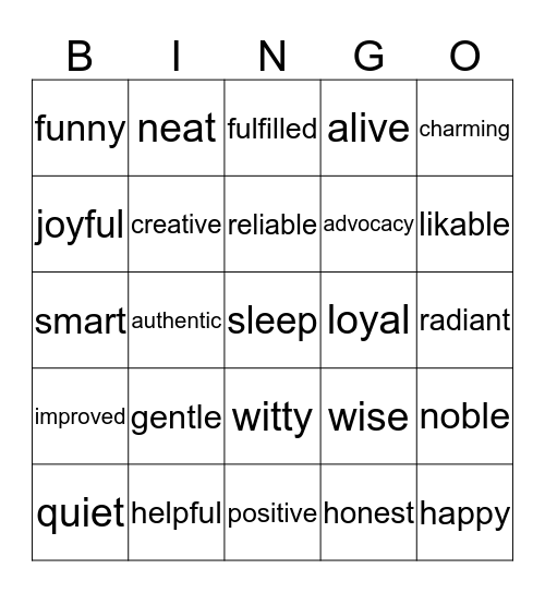RECOVERY & POSITIVITY Bingo Card