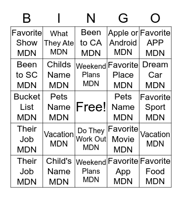 Connection BINGO Card
