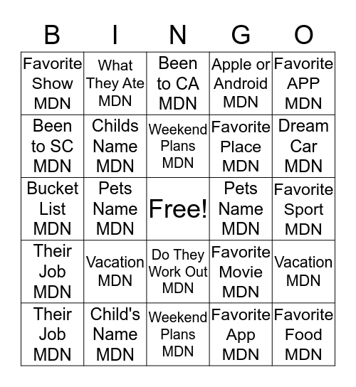 Connection BINGO Card