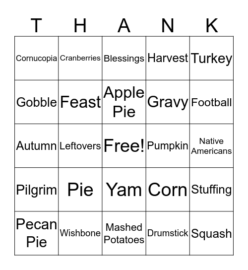 Thanksgiving Bingo Card