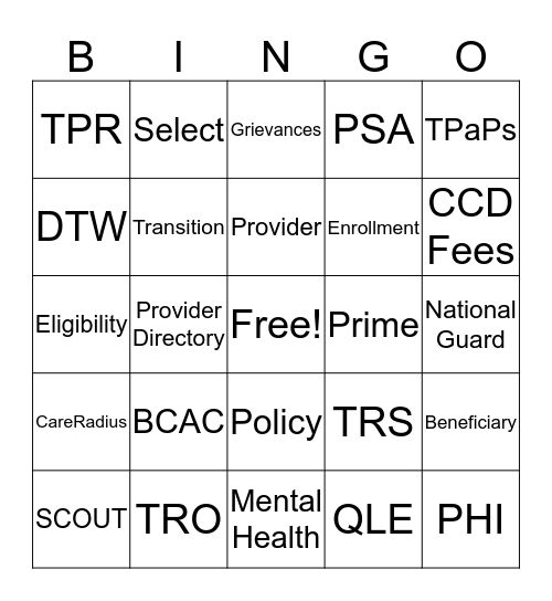 TRICARE Bingo Card