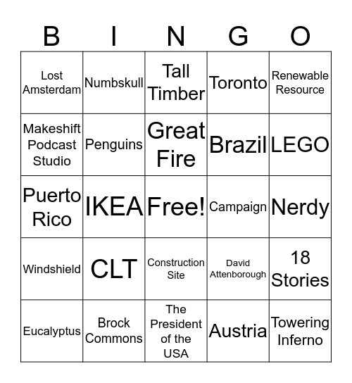 City of the Future Episode 1: Mass Timber Bingo Card