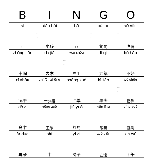 L1-L4 Bingo Card