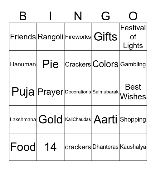 Diwali Bingo Card