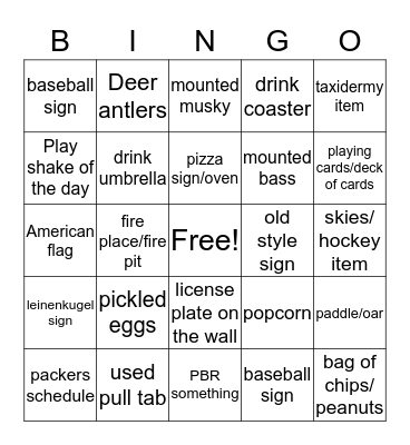 North Woods Pub Bingo Card