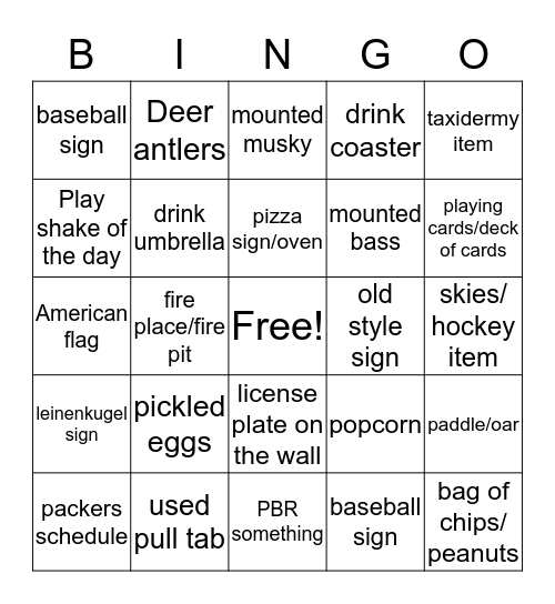 North Woods Pub Bingo Card