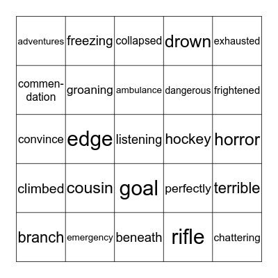 Thin Ice Bingo Card