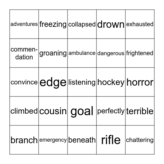 Thin Ice Bingo Card