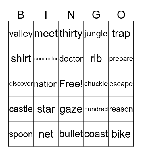 Word Bingo Card