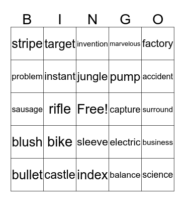 Word Bingo Card