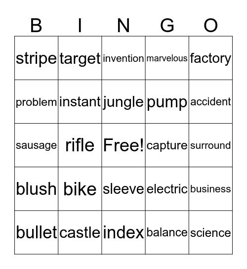 Word Bingo Card
