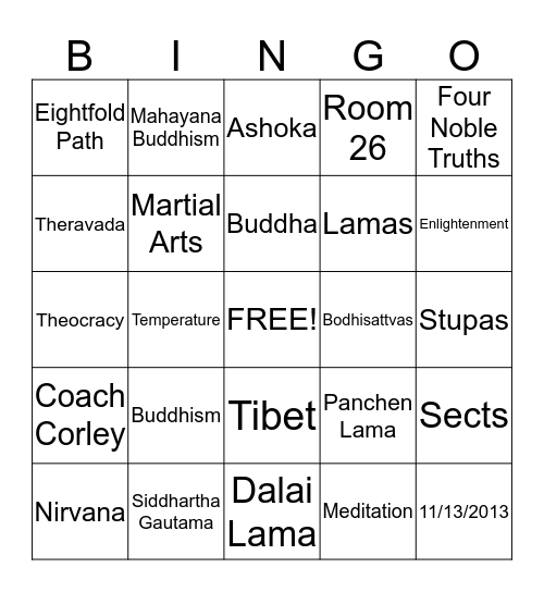 Buddhism Key Terms Bingo Card