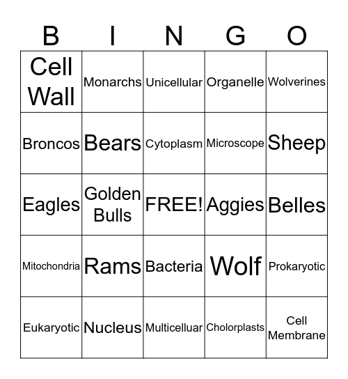 Cells and Colleges Bingo Card