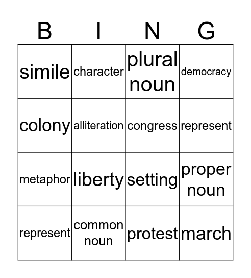 Vocabulary 4th Bingo Card