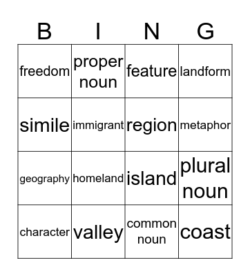 Vocabulary 4th Bingo Card