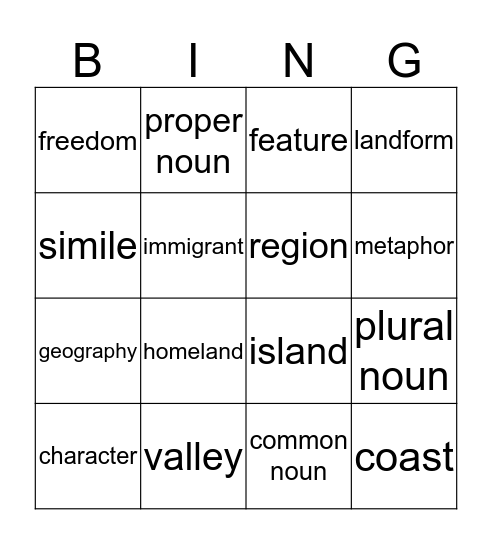 Vocabulary 4th Bingo Card