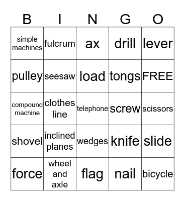 Simple Machines Bingo Card