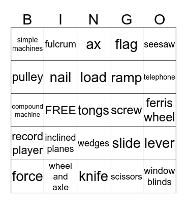 Simple Machines Bingo Card