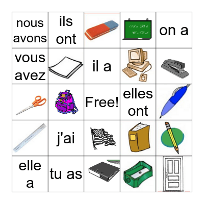 AVOIR & Classroom objects Bingo Card