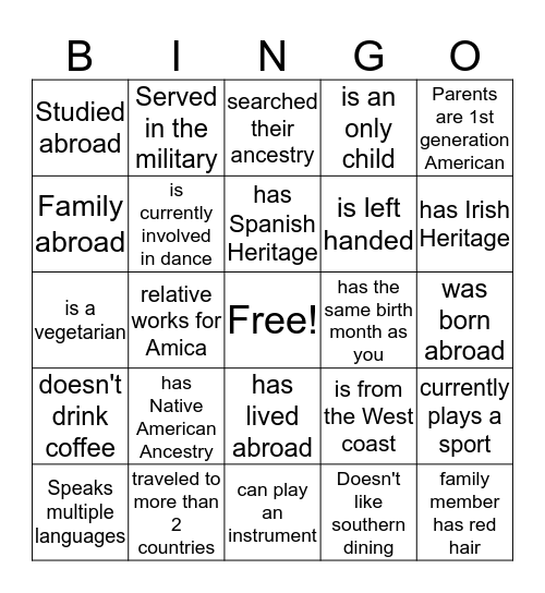 Diversity Bingo: Find someone who... Bingo Card