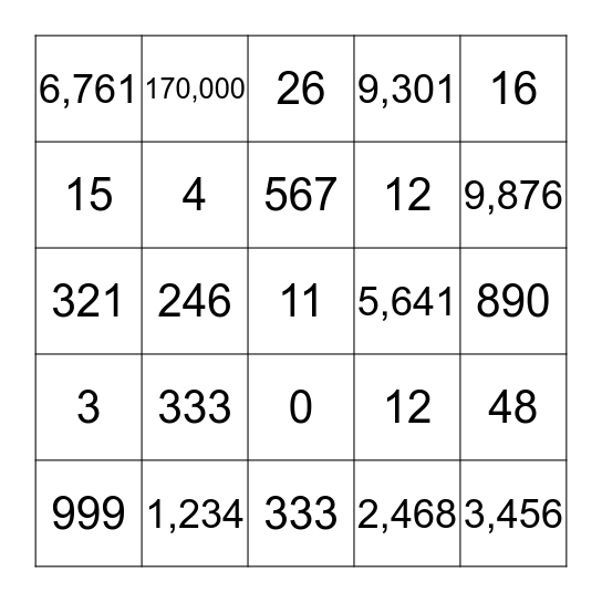 MATHS IN ENGLISH Bingo Card