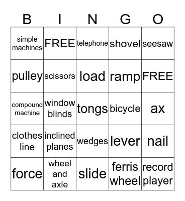 Simple Machines Bingo Card