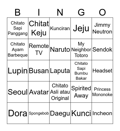 Asia's Mommy Bingo Card