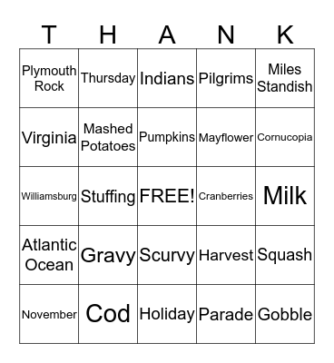 Thanksgiving Bingo Card