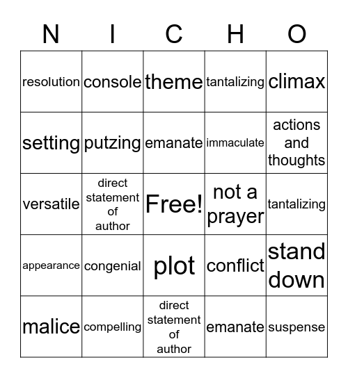 English Bingo Card