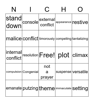 English Bingo Card
