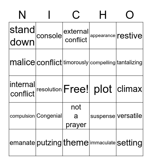 English Bingo Card