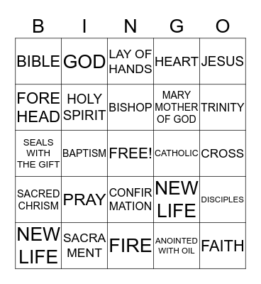 CONFIRMATION BINGO Card
