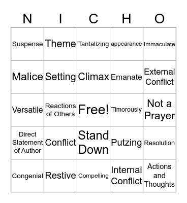 English Bingo Card