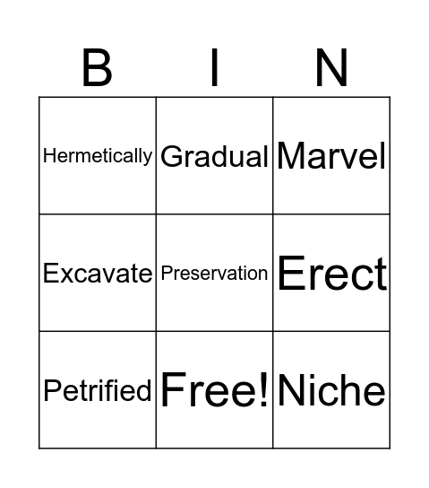 Pompeii Bingo Card