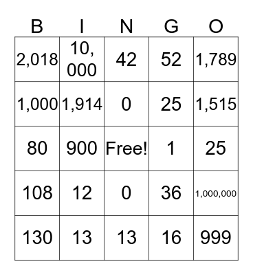 MATHS IN ENGLISH Bingo Card