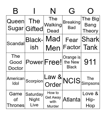 Tv Shows Bingo Card