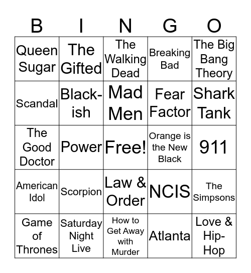 Tv Shows Bingo Card